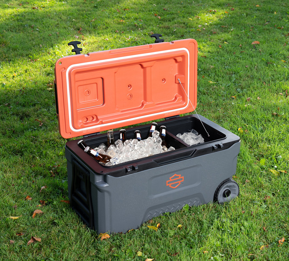 Harley-Davidson® 52 Qt. Bar & Shield Fully Insulated Wheeled Cooler, Gray/Orange