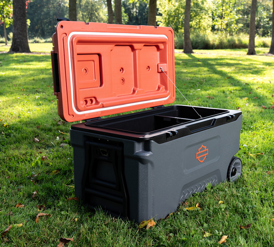 Harley-Davidson® 52 Qt. Bar & Shield Fully Insulated Wheeled Cooler, Gray/Orange - Image 4