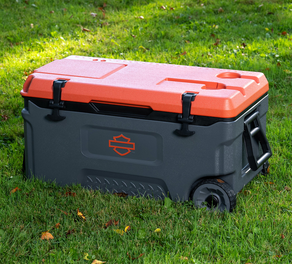 Harley-Davidson® 52 Qt. Bar & Shield Fully Insulated Wheeled Cooler, Gray/Orange - Image 3